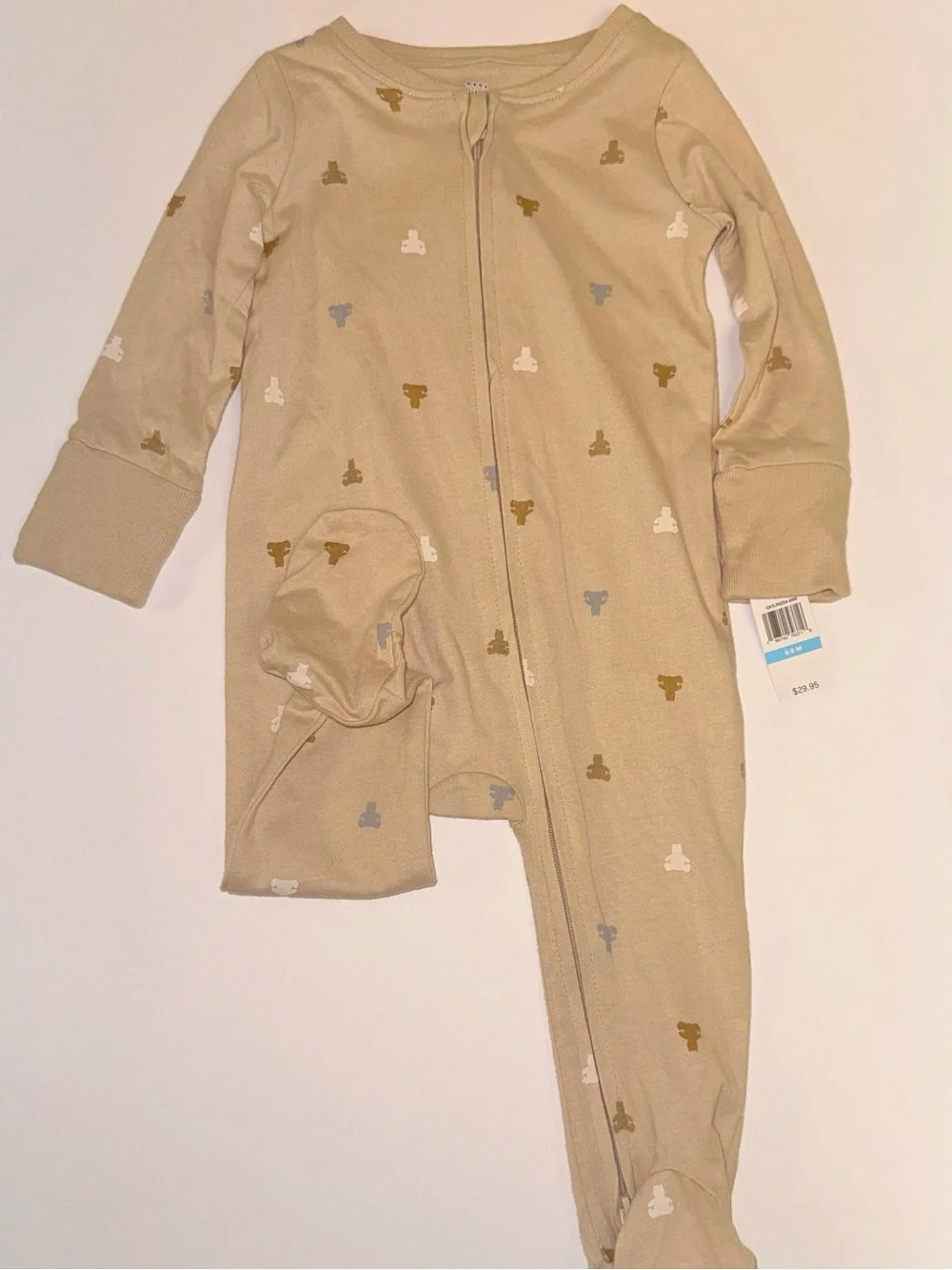 GAP Tan Footed One-Piece with Small Bear Print